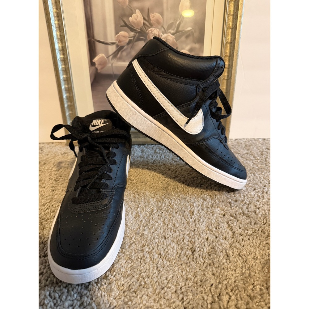 Nike Court Vision Mid Sneakers Black White CD5436-001 Womens Mid Top Shoes